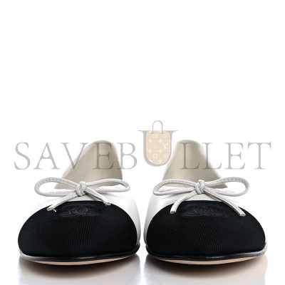 CHANEL LAMBSKIN CAP TOE CC BALLERINA FLATS WHITE BLACK 